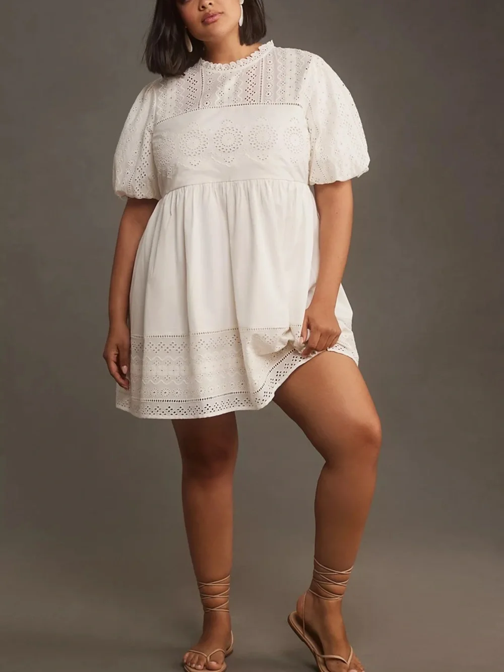 NWT Anthropologie Forever That Girl Puff-Sleeve Lace Mini Dress White L Large